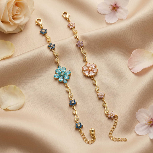 Elegant Blossom Crystal Bracelet - 18K Gold Plated