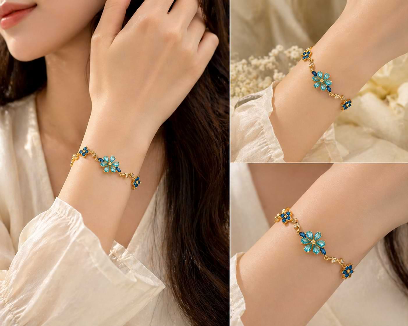 Elegant Blossom Crystal Bracelet - 18K Gold Plated