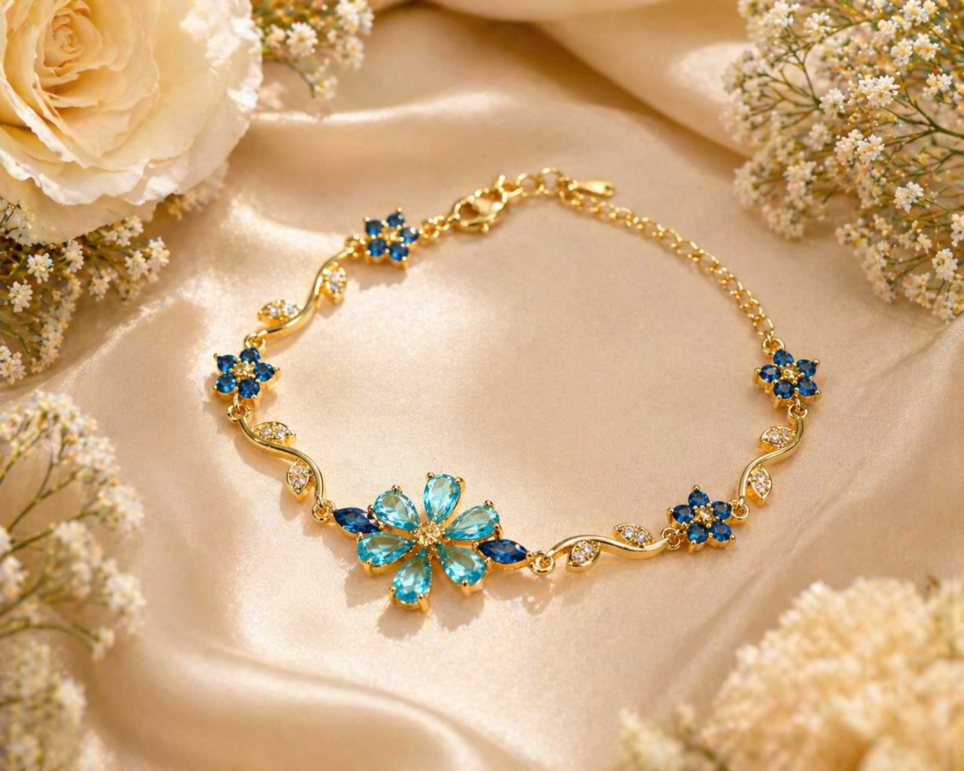 Elegant Blossom Crystal Bracelet - 18K Gold Plated