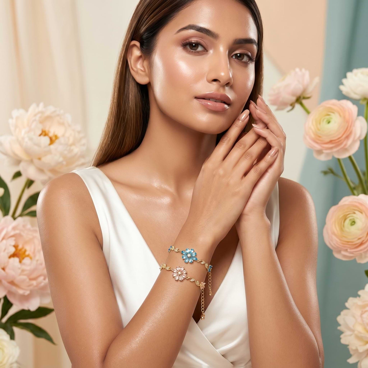 Elegant Blossom Crystal Bracelet - 18K Gold Plated