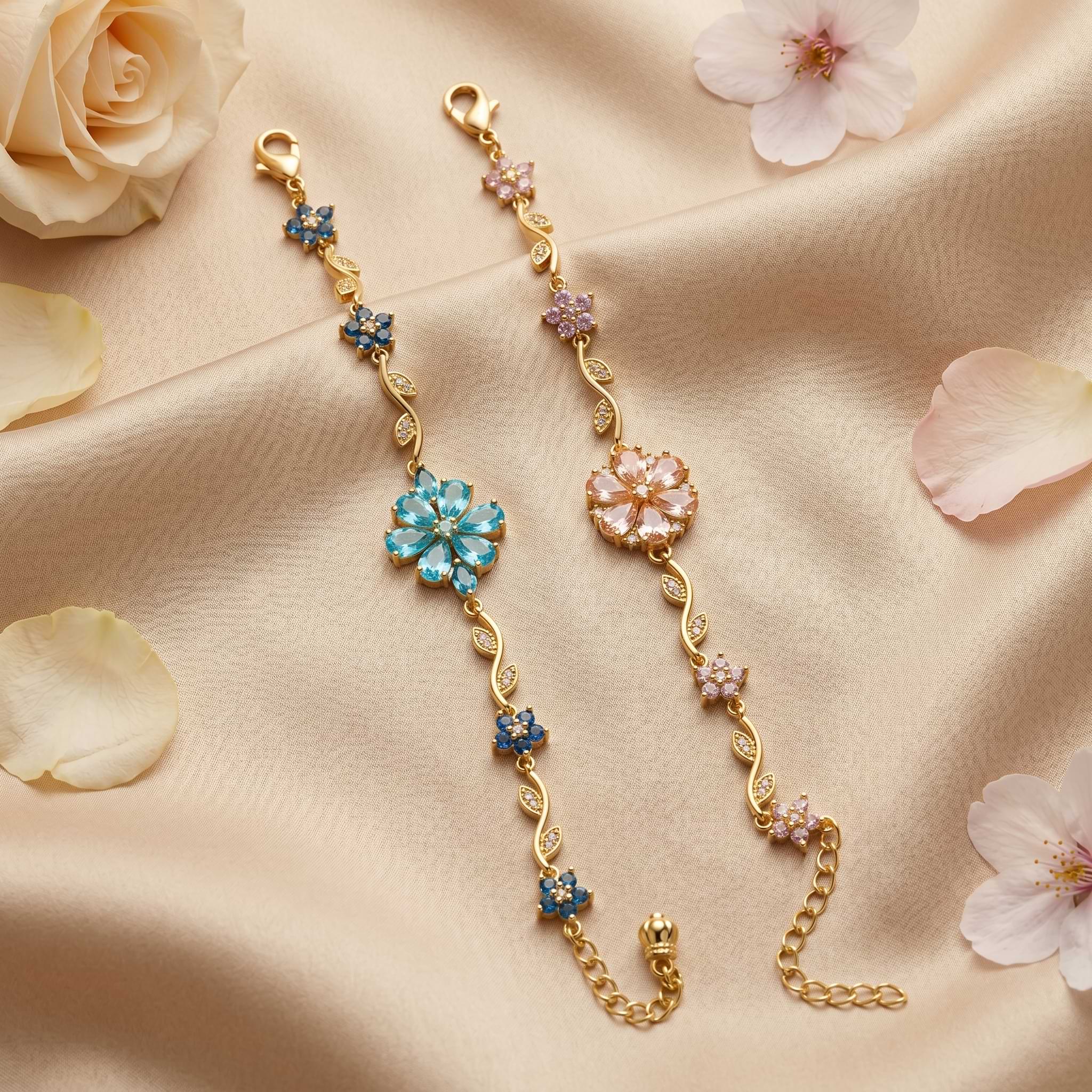 Elegant Blossom Crystal Bracelet - 18K Gold Plated
