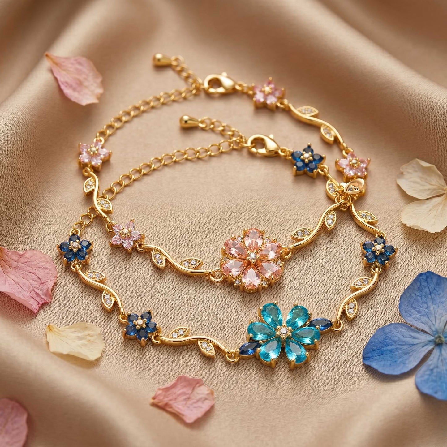 Elegant Blossom Crystal Bracelet - 18K Gold Plated
