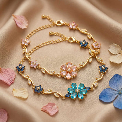 Elegant Blossom Crystal Bracelet - 18K Gold Plated
