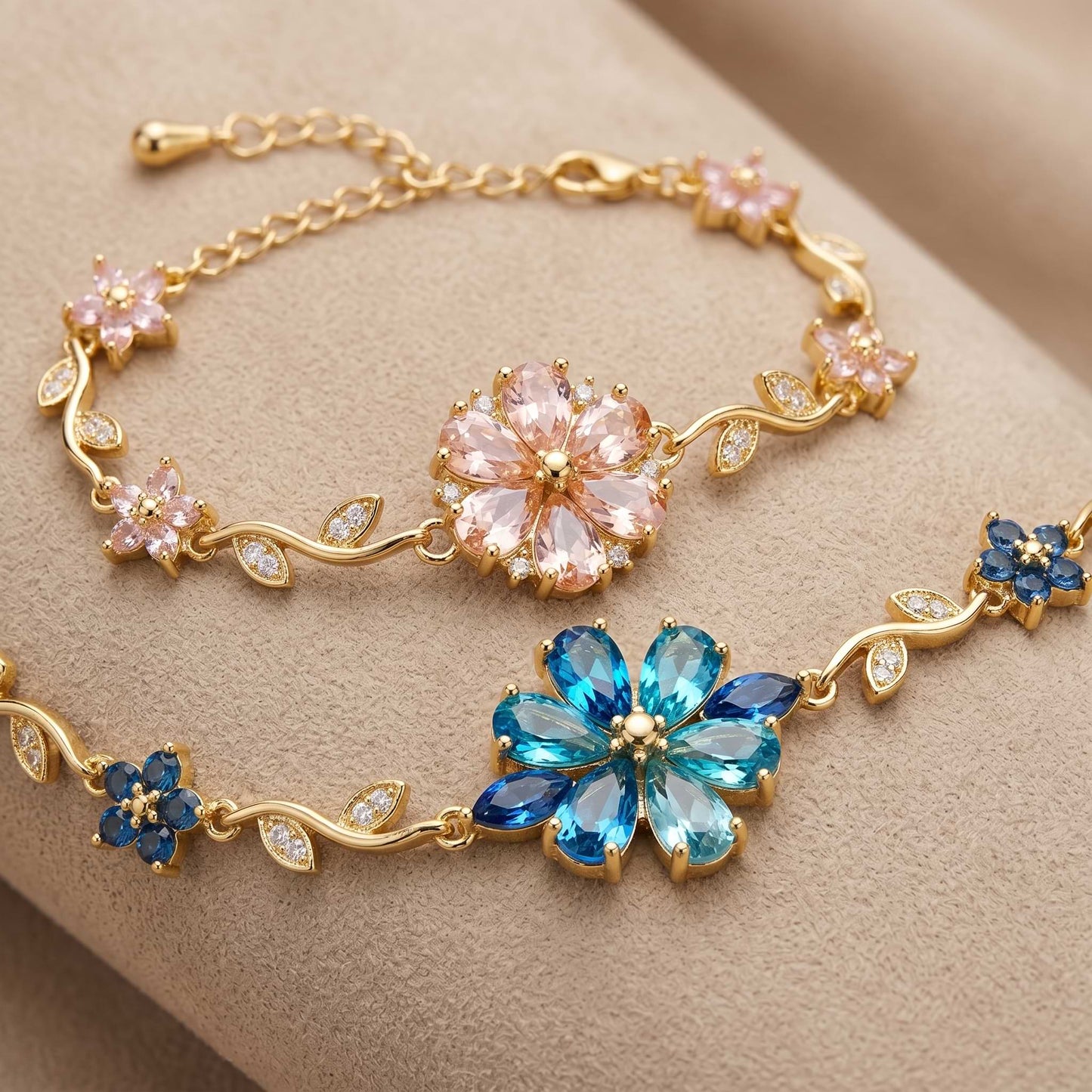 Elegant Blossom Crystal Bracelet - 18K Gold Plated